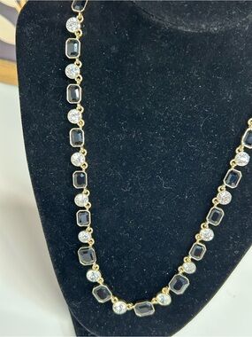 Anne Klein Gold-Tone Necklace with Navy Blue and Clear Stones